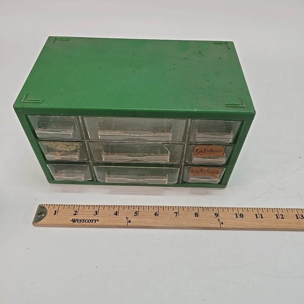 Vintage 9 Drawer Green Storage Parts‎ Bin Organizer